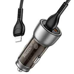 Chargeur AUTO de voiture HOCO NZ8 Sprinter 43W Double port PD25W + QC3.0 + Cable type-c vers lightning iphone 1m - Marron