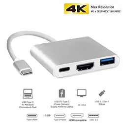 Adaptateur Convertisseur 3 en 1 USB-C Type-C Vers to HDMI + USB 3.0 + Type-C PD 4K 30Hz