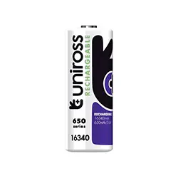 Pile rechargeable lithium UNIROSS 16340 RCR123A 650mAh UM16340N1