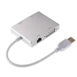 Adaptateur Hub 4 en 1 USB 3.0 vers HDMI 1080P, VGA, DVI, RJ45 10/100/1000 Gigabit Ethernet Lan