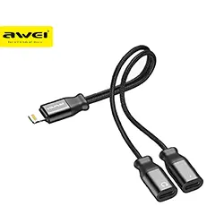 Awei CL-72 Adaptateur 2 en 1 Lightning Male vers Lightning femelle pour charge et audio pour iphone
