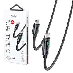 Câble de données et Charge tressé Type-c Vers Type-c 100W avec affichage Puissance LED YESIDO CA158 1.2m