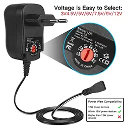 Chargeur adaptateur Alimentation universel 12W, 3V, 4.5V, 5V, 6V, 7.5V, 9V, 12V, 1.2A, AC/DC Réglable