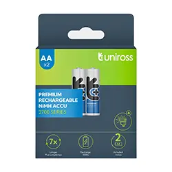Pack 2 x Pile Rechargeable AA HR6 Uniross 2700 Series Premium 2700mAh Ni-MH 1.2V UN2AA2700